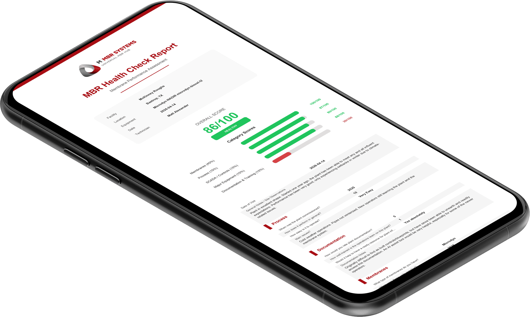 High-tech health report displayed on a smartphone screen, showcasing MMBR Systems' health check anal.