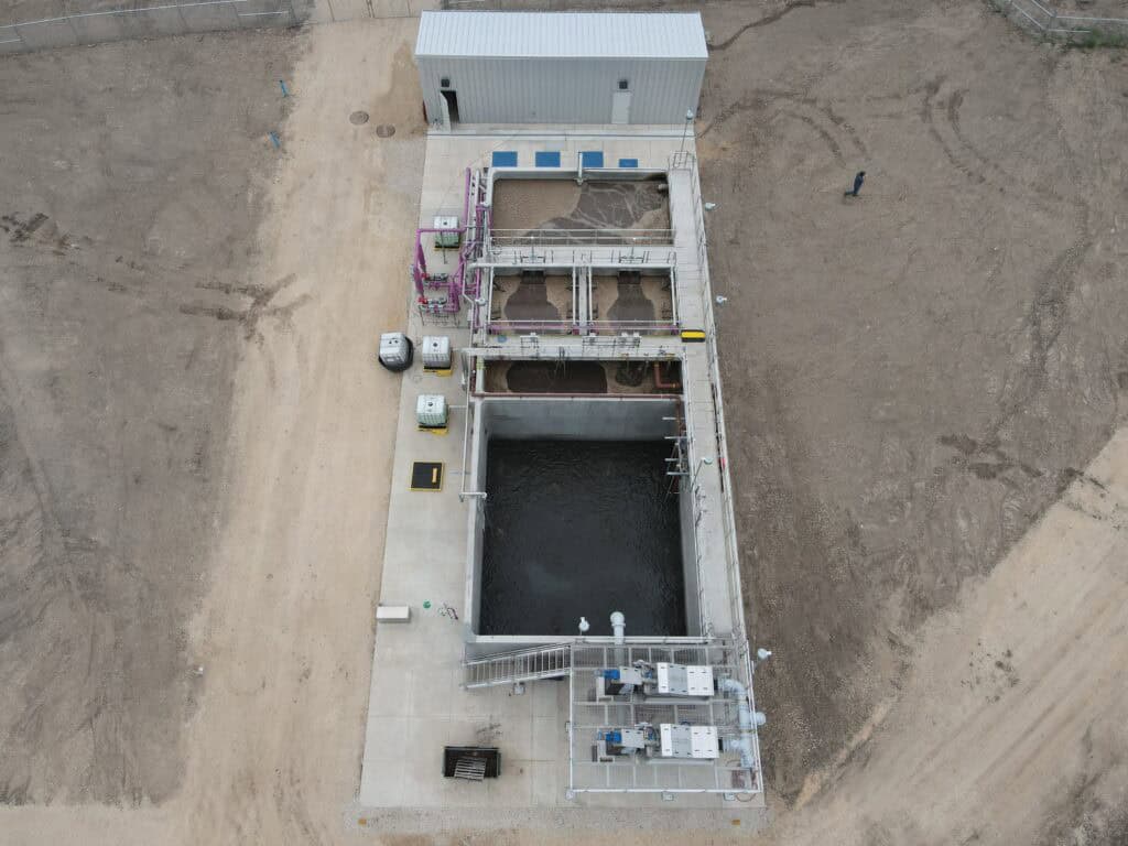 Aerial view of modular MBR wastewater treatment tanks at NXTMBR site.
