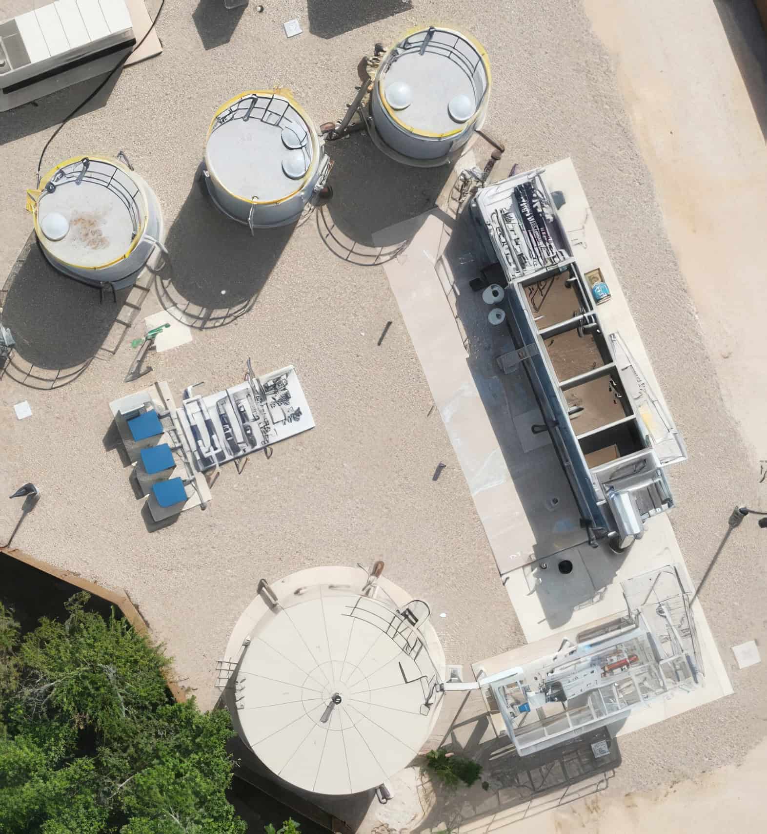 Aerial view of MBR steel packaged plant with tanks and equipment.