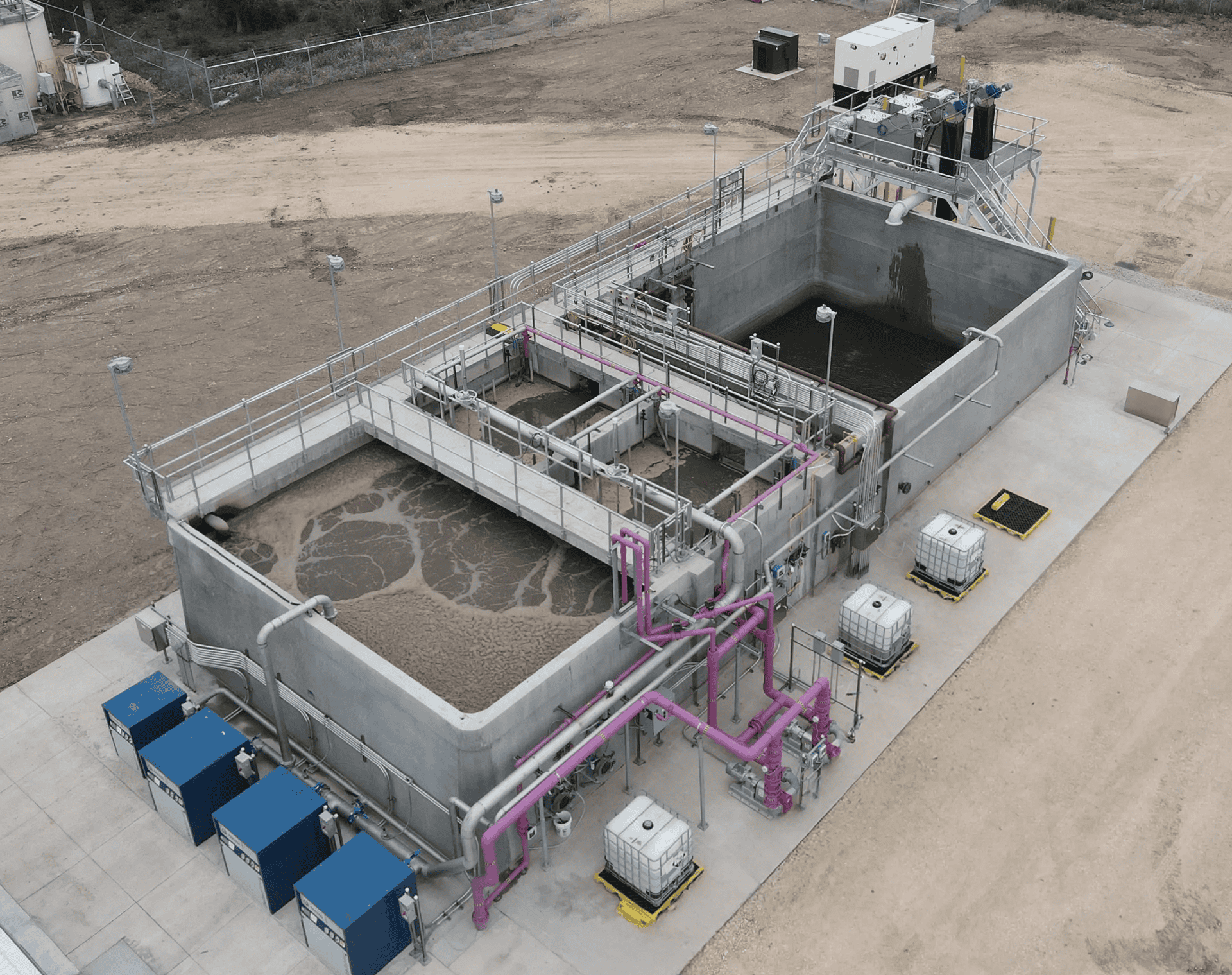 Modular MBR concrete tanks for wastewater treatment at a plant site.