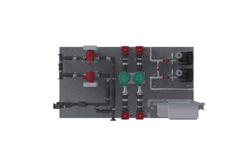 Industrial ancillary components system with valves and pipes for water treatment.